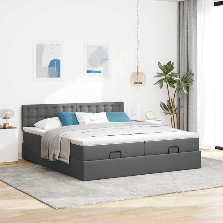 Image du produit VidaXL Ottoman-lit avec matelas Gris foncé 200x200 cm Tissu Cadre de lit (200 x 200 cm)