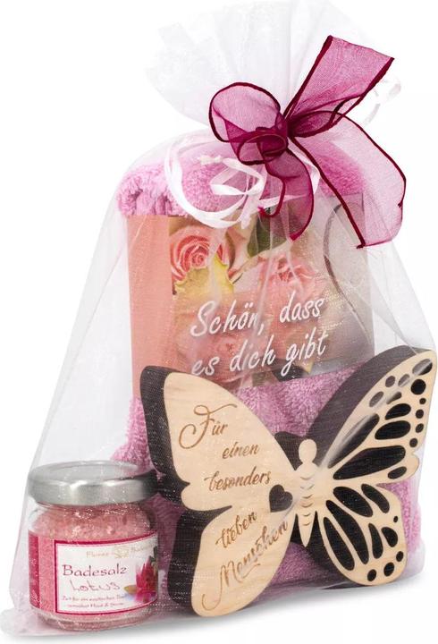 Image du produit ZNatur Coffret cadeau Papillon en bois d'arolle avec gravure Cher homme Sels de bain & chiffon No.39 (Set soin du corps)