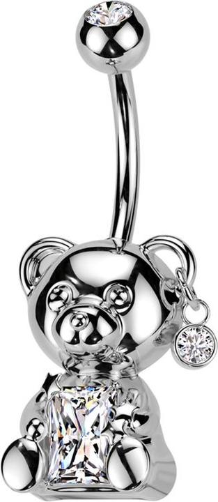 Star Piercing Banane silber mit Kugel silber Kristall silber und Teddybär Kristall silber (Chirurgenstahl 316L, Messing)