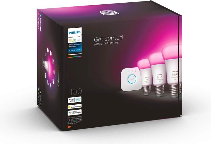 Image du produit Philips Hue Kit de démarrage (E27, 9 W, 1055 lm, 3 x, F)