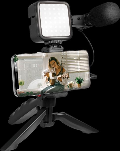 Immagine prodotto LogiLink Kit Vlogger con luce LED, microfono + treppiede, per smartphone da 4,77 pollici