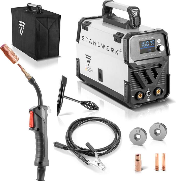 Stahlwerk Schweissgerät FLUX 160 ST Digital mit 160 A, synergischem Drahtvorschub