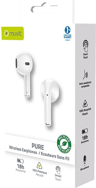 Actual product image Muvit Earbuds Bluetooth Pure Plastique Recycle Blanc (18 h, Wireless)