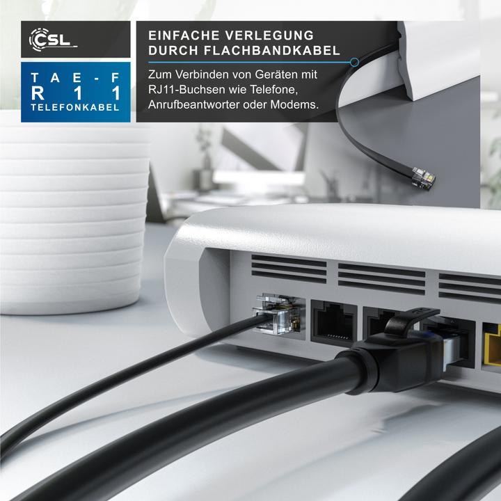 Image du produit CSL Câble téléphonique plat, TAE-F mâle vers RJ11, prise téléphonique vers téléphone, câble plat, fax