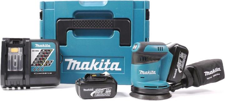 Actual product image Makita BBO 180 RFJ 18V Li-ion battery orbital sander + 2x battery 3.0Ah + charger + Makpac (Eccentric grinder)