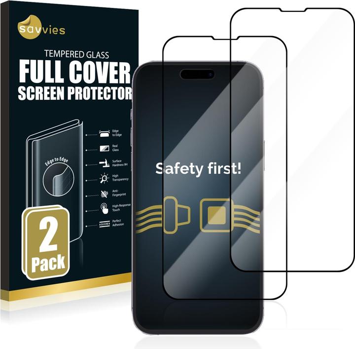 Actual product image Savvies Full-screen armoured glass screen protector (2 Piece, Apple iPhone 14 Pro Max)