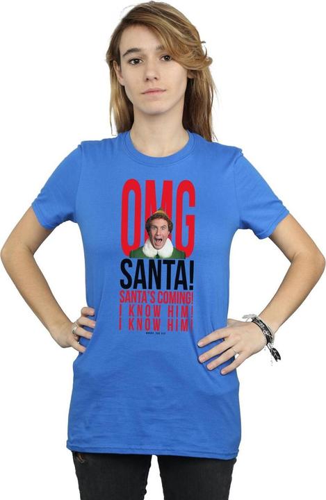Actual product image Elf Womens/Ladies OMG Santa I Know Him Cotton Boyfriend T-Shirt (3XL)