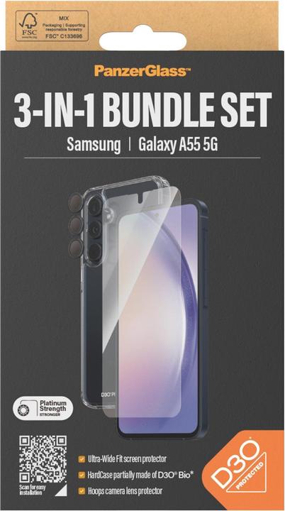 Produktbild PanzerGlass Bundle Ultra Wide FIt Glass + Case + Lens (1 Stück, Samsung Galaxy A55, Samsung Galaxy A54 5G)