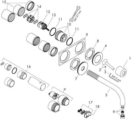 Produktbild Axor Uno Einhebel-Waschtischmischer Unterputz, Platte für Wandmontage, Ausladung 165mm