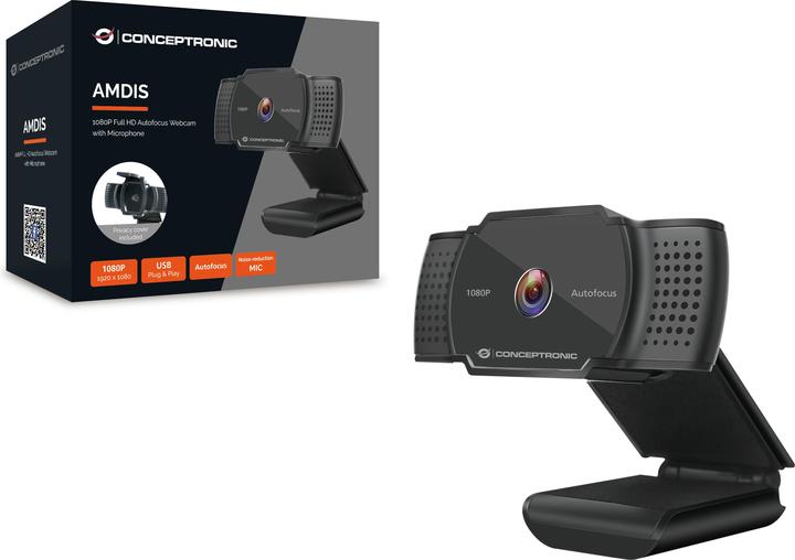Produktbild Conceptronic Webcam AMDIS 1080P HD Webcam+Microphone sw (2 Mpx)