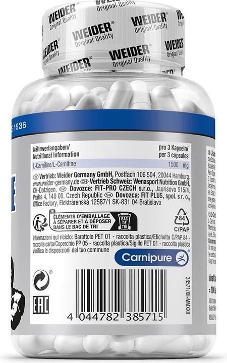 Nutritional values and ingredients Weider BodyShaper L-Carnitine Caps (100 Caps) (100 Piece, Capsules)
