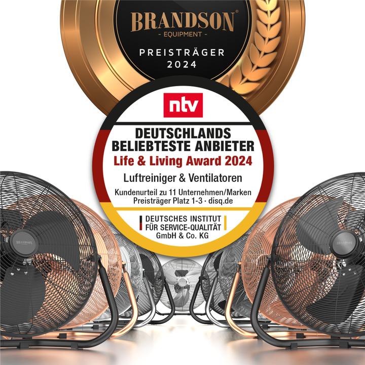 Actual product image Brandson Wind machine 53.5 cm Ø, retro floor fan 200W tiltable, carrying handle, high air flow rate, black (67 dB)