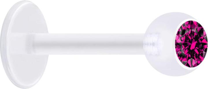 Star Piercing Micro Labret transparent mit Kugel und Kristall fuchsia (ohne Messing, Bioflex)