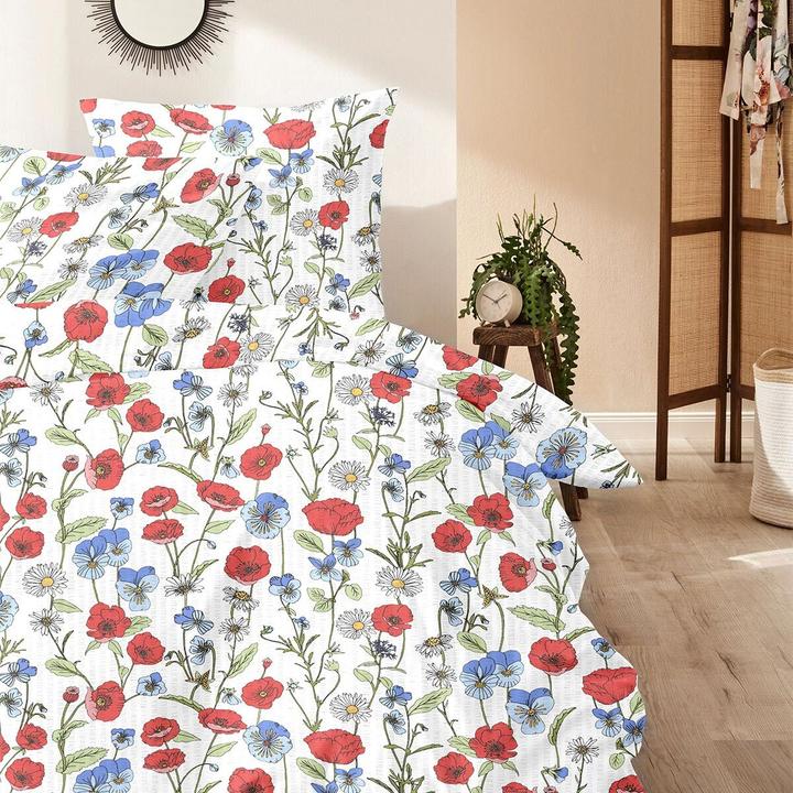 Immagine prodotto Enrico Coss Baumwoll Seersucker Bettwäsche Dresden rot blau (Set di biancheria da letto, 155x220 cm + 80x80 cm)