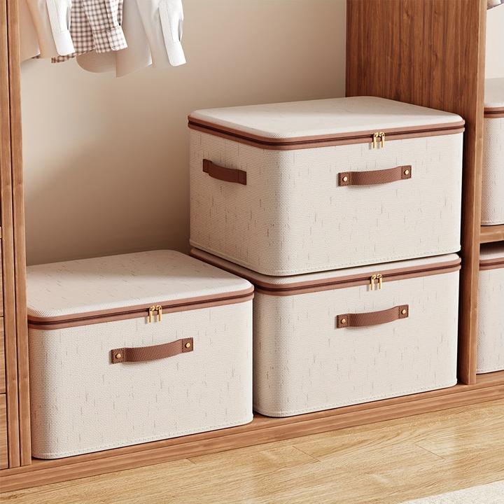 Produktbild Only-Bags.Store 1pc Leinen Zipper Quilt Storage Bins mit Deckel, Leinengewebe, kratz- und verschleissfest