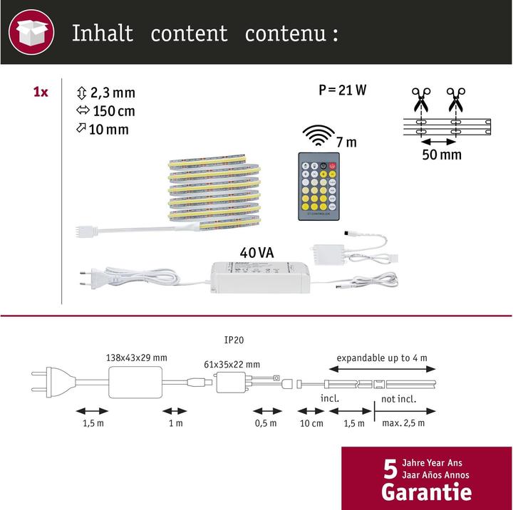 Immagine prodotto Paulmann MaxLED 1000 Set di strisce COB a linea intera (Bianco, 150 cm, Interno)