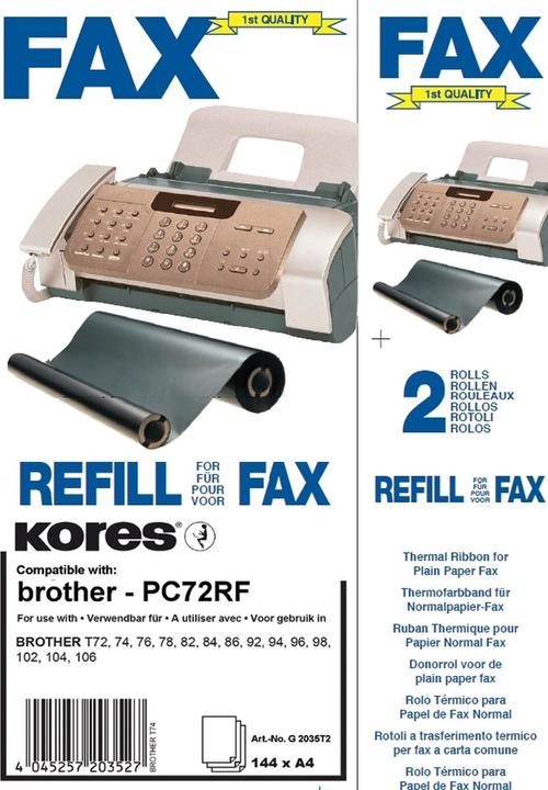Actual product image Kores Thermal transfer roll for brother Fax T72, 74, black Print capacity: approx. 144 pages each