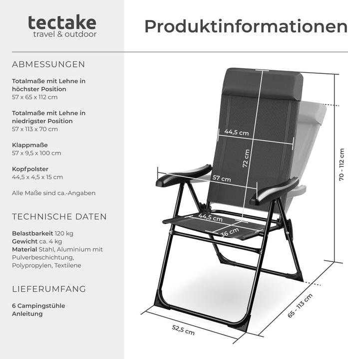 Actual product image tectake Folding Camping Chair Müritz - lightweight, 7 position backrest, weather and UV-resistant