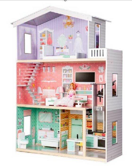 Actual product image Ikonka 9 Planet Domek dla lalek drewniany+ mebelki pastelowy 117cm