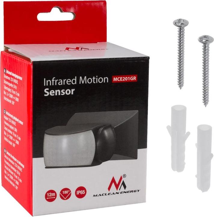 Actual product image Maclean Infrared PIR motion detector IP65 grey Range 12m MCE201 GR (12 m)