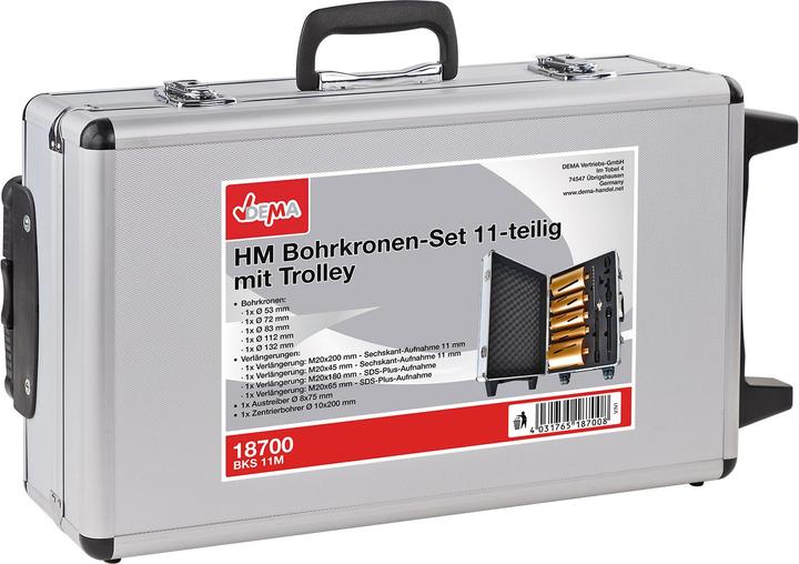 Produktbild Dema HM Bohrkronen Set 11 tlg. mit Trolley (72 mm, 83 mm, 112 mm, 132 mm)