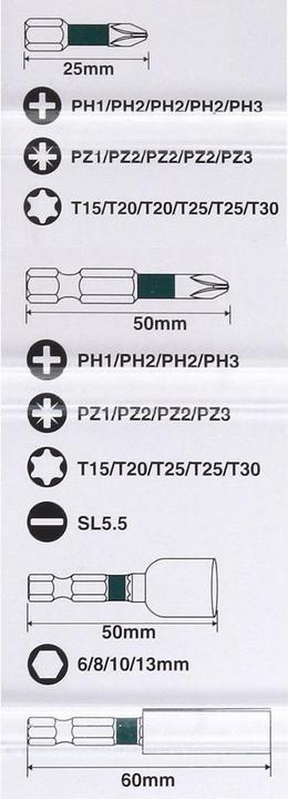 Actual product image Makita Bit set 35 pieces (Cross Phillips PH M1, Cross Phillips PH M2, Cross Phillips PH M3, Cross Pozidriv PZ M1, Cross Pozidriv PZ M2, Cross Pozidriv PZ M3, Hexagon socket TX M15, Hexagon socket TX M25, Hexagon socket TX M20, Hexagon socket TX M30)