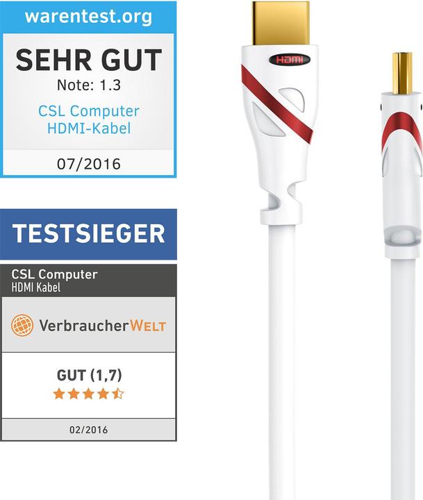 Produktbild CSL HDMI Kabel 2.0b - 4k Ultra HD 2160p - 3D Ready - High Speed - 3 fach geschirmt - HDMI 2.0b 2.0a 2.0 (1 m, HDMI)