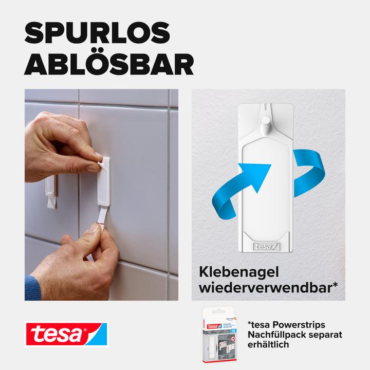 Produktbild tesa Klebenagel für Fliesen & Metall, 3kg Halteleistung, spurlos ablösbar & wiederverwendbar, 4 Nägel