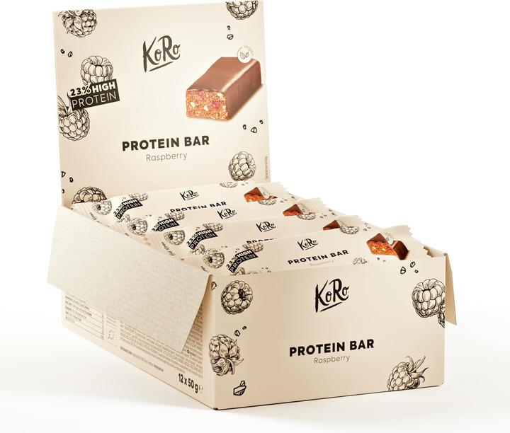 Produktbild KoRo Veganer Bio Proteinriegel mit Himbeergeschmack und dunklem Schokoladenüberzug (1 Stk., 600 g)