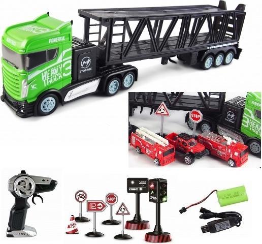 Immagine prodotto Amewi Camion semirimorchio con rimorchio per il trasporto di auto 1:16, RTR (RTR pronto all'uso)