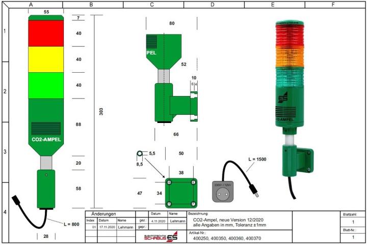 Actual product image Schabus CO2 traffic light/air quality sensor Traffic light for room air monitoring "School