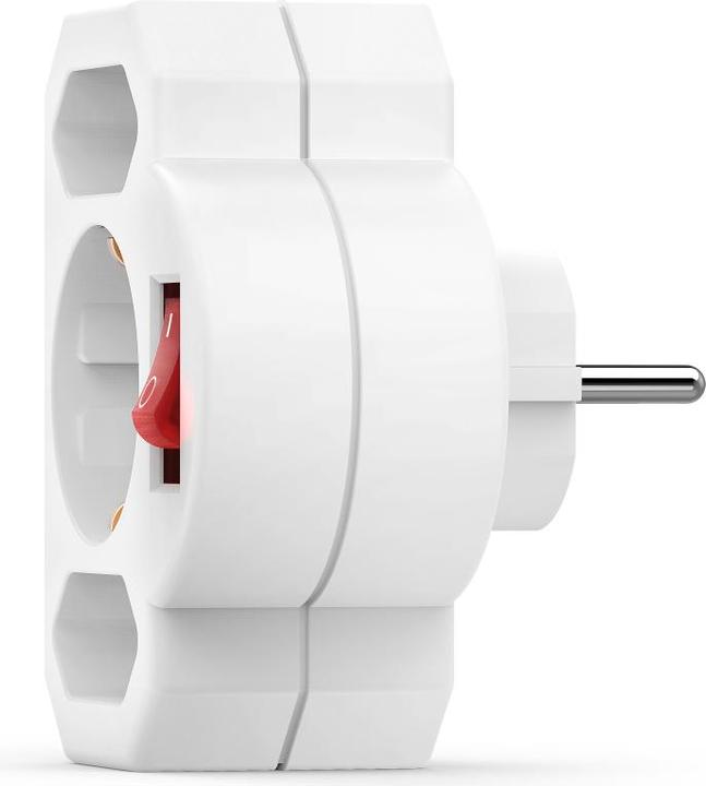 Produktbild Hama Steckdosenadapter 3-fach, 1x Schutzkontakt, 2x Euro, Schalter, Weiss (CEE 7/16, 3 x)