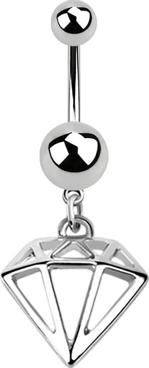 Star Piercing Banane silber mit Anhänger Diamant (Chirurgenstahl 316L)