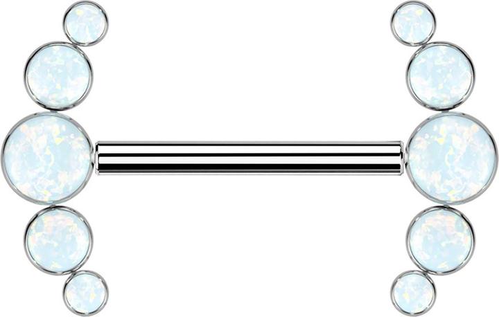 Produktbild Star Piercing Threadless Barbell silber front fünf Opale weiss (ohne Messing, Titan G23)