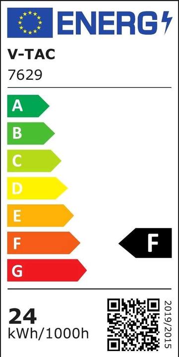Energy Label V-TAC VT8624WSQ 24W LED Dome Luminaire Square White Frame 6500K IP44 (2400 lm)