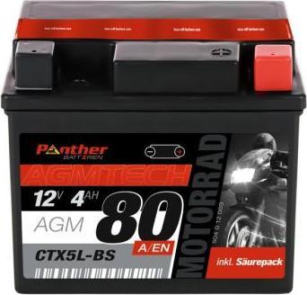 Panther Batterien Motorradbatterie AGM YTX5L-BS 12V 4Ah (12 V, 4 Ah)