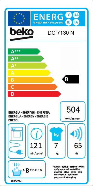 Energy Label Beko DC7130N (7 kg, Right)