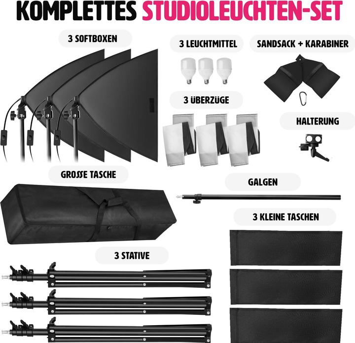 Image du produit tectake 3 éclairages de studio avec boîte à lumière, trépied et sac (éclairage de studio)