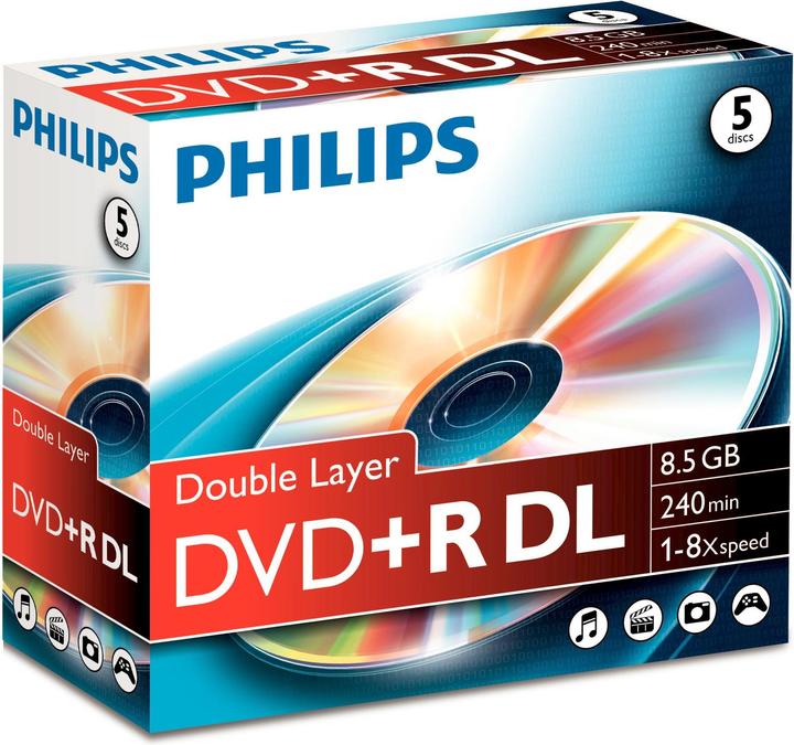Image du produit Philips 1x5 DVD+R 8.5GB DL 8x JC (5 x)