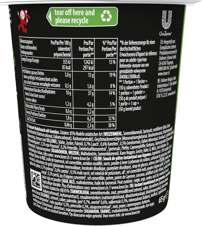 Nutritional values and ingredients Knorr Asia Noodles Vegetable Cup Instant Noodles Asian Snack Vegetable Flavor Prepared in 3 Minutes (79 g)