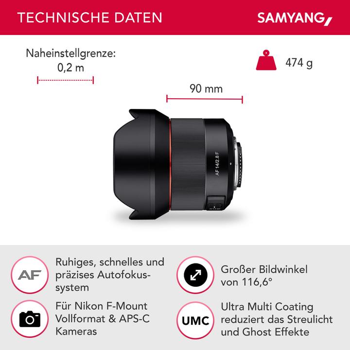 Actual product image Samyang AF 14mm F/2.8, Nikon (Nikon F, full size)