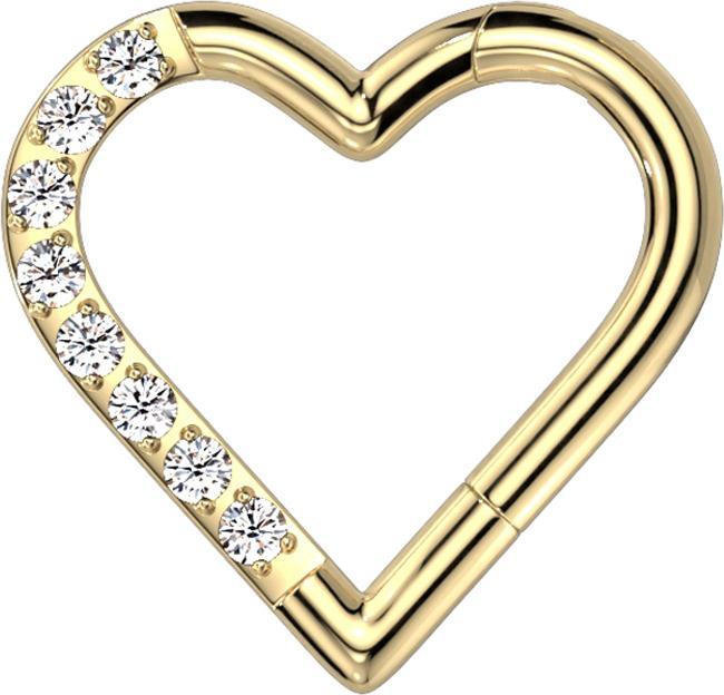 Produktbild Star Piercing Micro Segmentring klappbar vergoldet Herz einseitig Kristalle silber (Titan G23, ohne Messing)