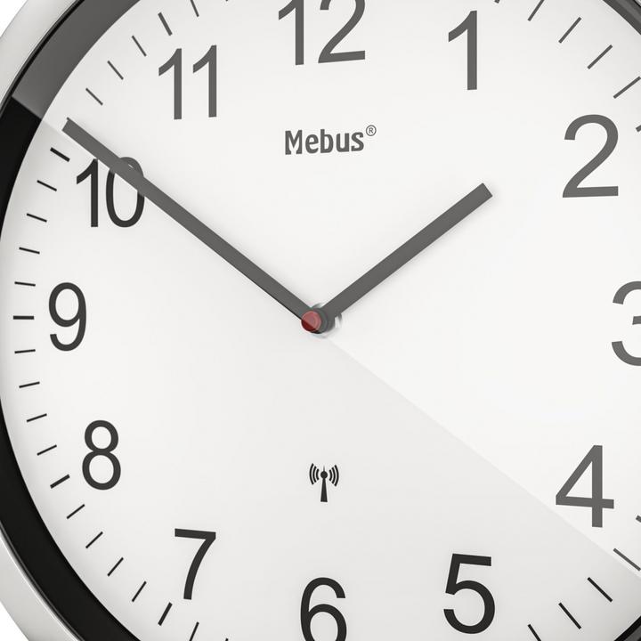 Actual product image Mebus 19809 Radio-controlled wall clock white/silver (25 cm)