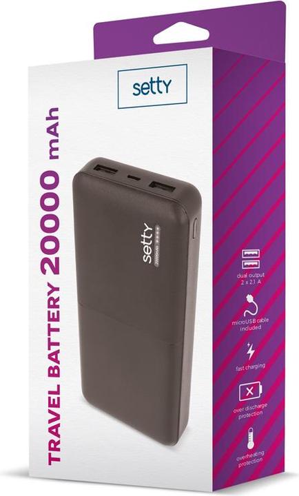 Actual product image Setty SPB-20 Powerbank 20000 mAh - Black (20000 mAh, 20 W, 20 Wh)