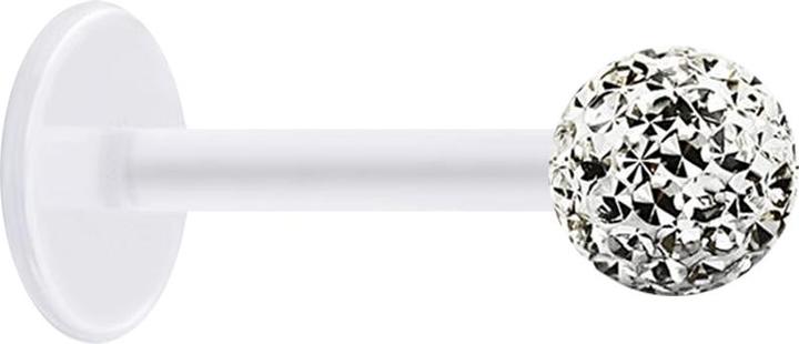 Star Piercing Micro Labret transparent mit Kristallkugel silber und Epoxy Schutzschicht (Chirurgenstahl 316L, ohne Messing, Bioflex)