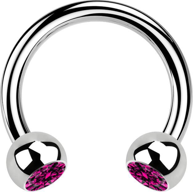 Star Piercing Circular Barbell silber mit zwei Kugeln Kristall fuchsia (ohne Messing, Chirurgenstahl 316L)