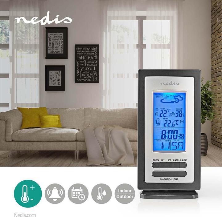Produktbild Nedis Wetterstation - Alarm - Hygrometer - Aussensensor - Schwarz/Silber