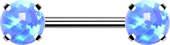 Star Piercing Threadless Barbell silber front mit Opal blau gefasst (Chirurgenstahl 316L)
