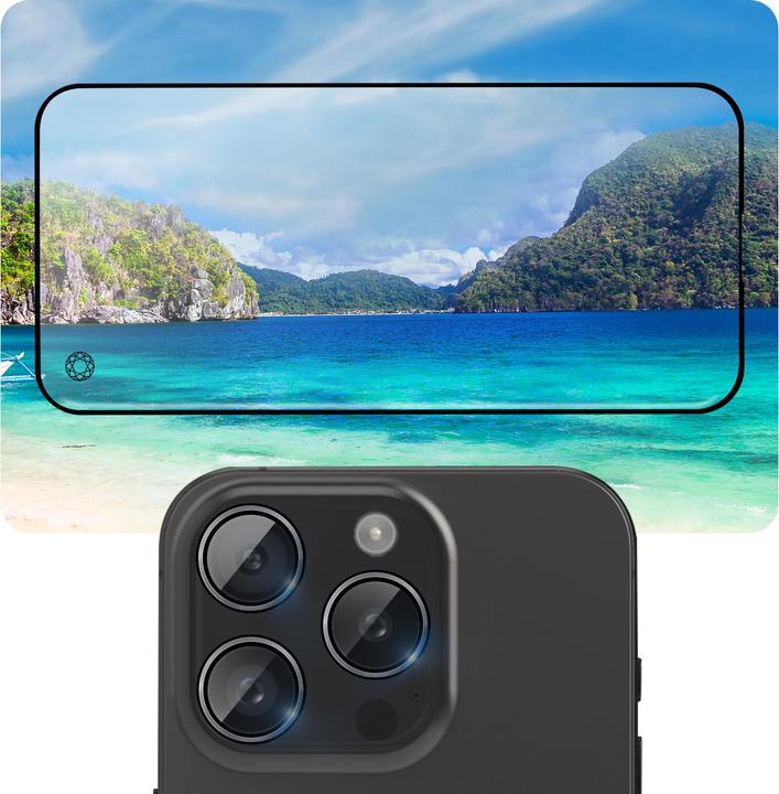 Produktbild Bigben Connected Schutzfolie für iPhone 15 Pro Max Verreganischer + Kameragläser (1 Stück, Apple iPhone 15 Pro Max)
