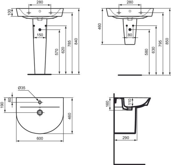 Produktbild Ideal Standard IDS Waschtisch CONNECT AIR ARC 600mm weiss I+ (460 mm, 600 mm)